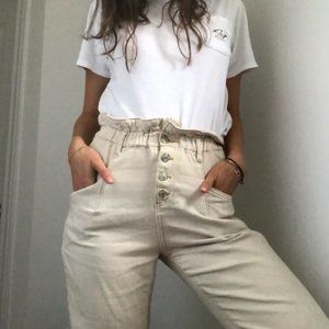 Beige Paperbag Jeans